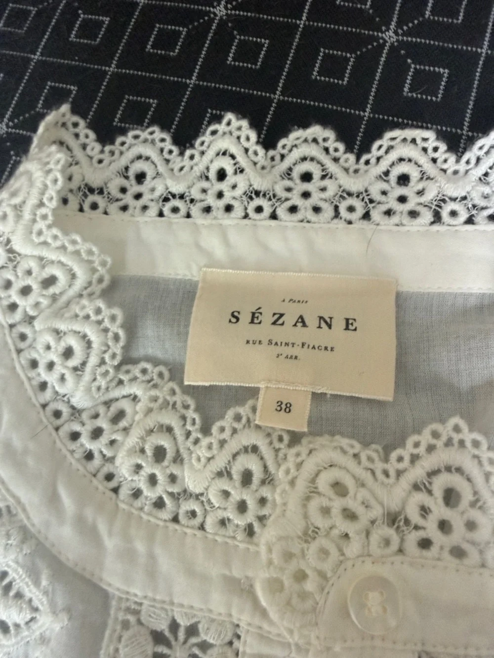 Sézane Lace Blouse White Eyelet Button Down Romantic Victorian - Picture 2 of 5